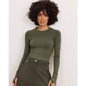 Lune Active Maia Rib Top Size L Moss Green Modal Long Sleeve Athleisure Active